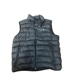 Polo Ralph Lauren Mens Puffer Vest Black Quilted Full Zip Mock Neck Logo Large